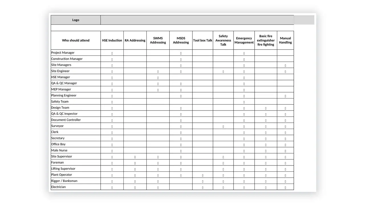 iso-45001 sample: F-OHS-04 Training Matrix