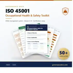 Occupational health and safety management system templates for ISO 45001 compliance.