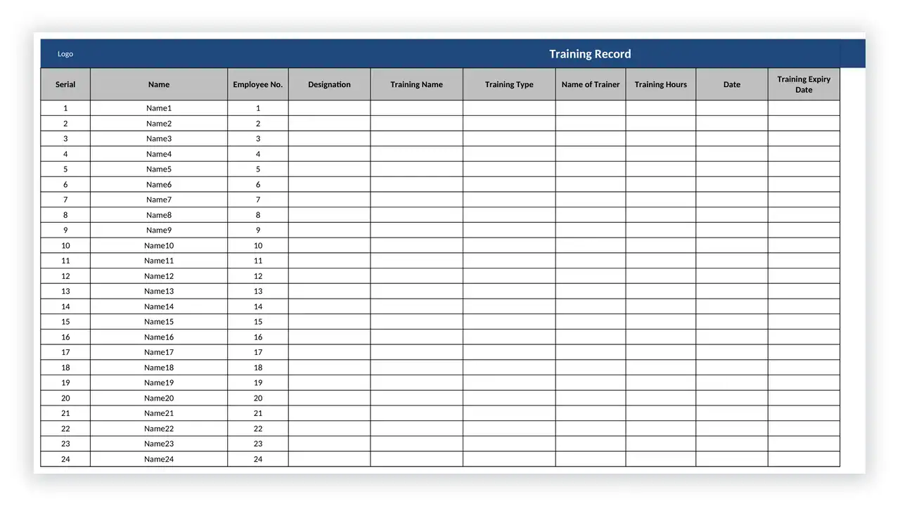 ISO 9001 toolkit sample: R-QMS-03 Training Register