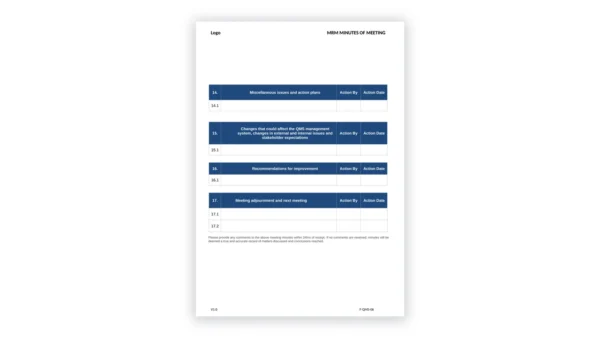 ISO 9001 toolkit sample: F-QMS-06 MRM Minutes of Meeting