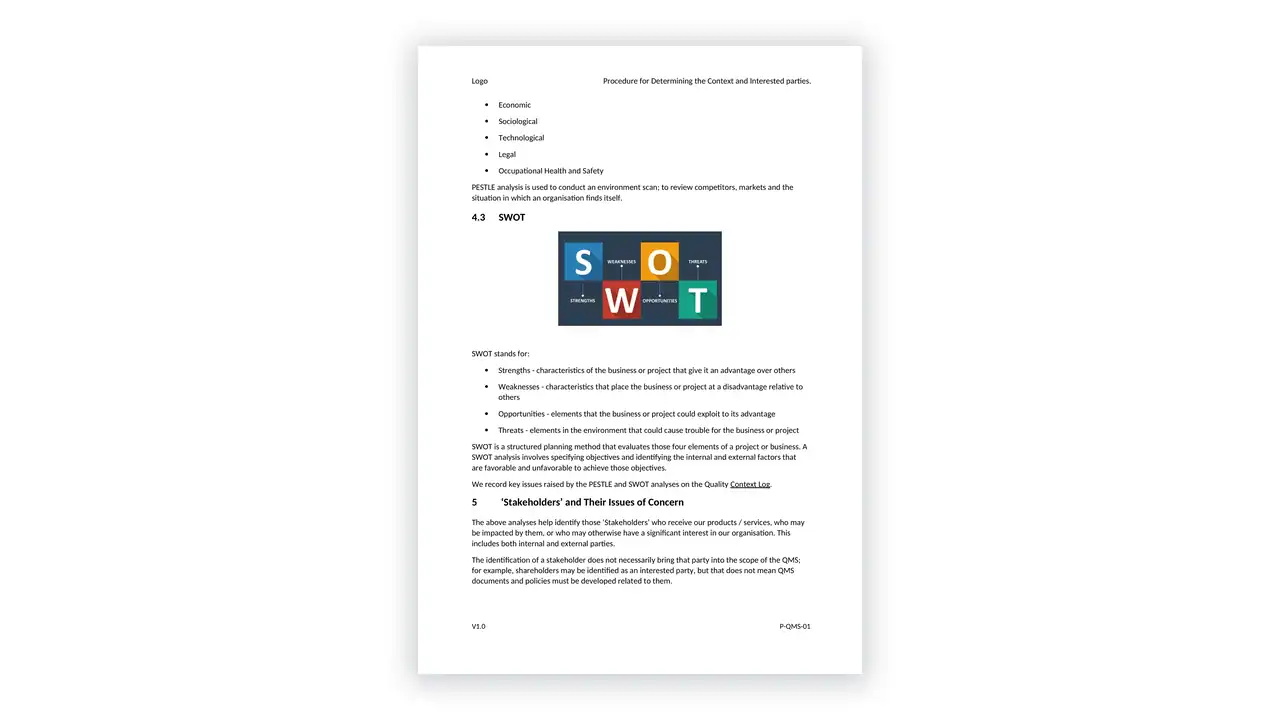 ISO 9001 toolkit sample: P-QMS-01 Procedure for Determining the Context and Interested parties