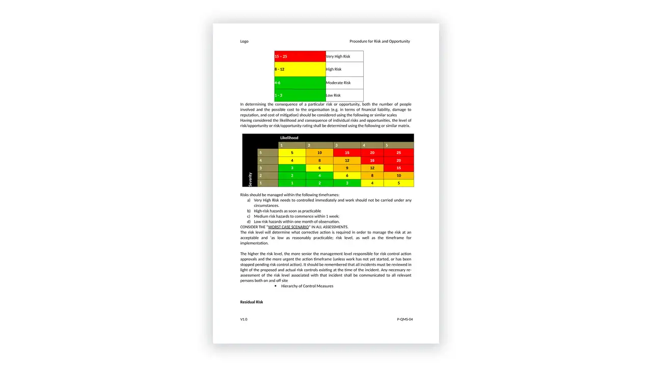 ISO 9001 toolkit sample: P-QMS-04 Procedure for Risk and Opportunity