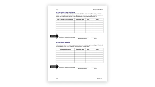 ISO 9001 toolkit sample: F-QMS-20 - Design Control Form