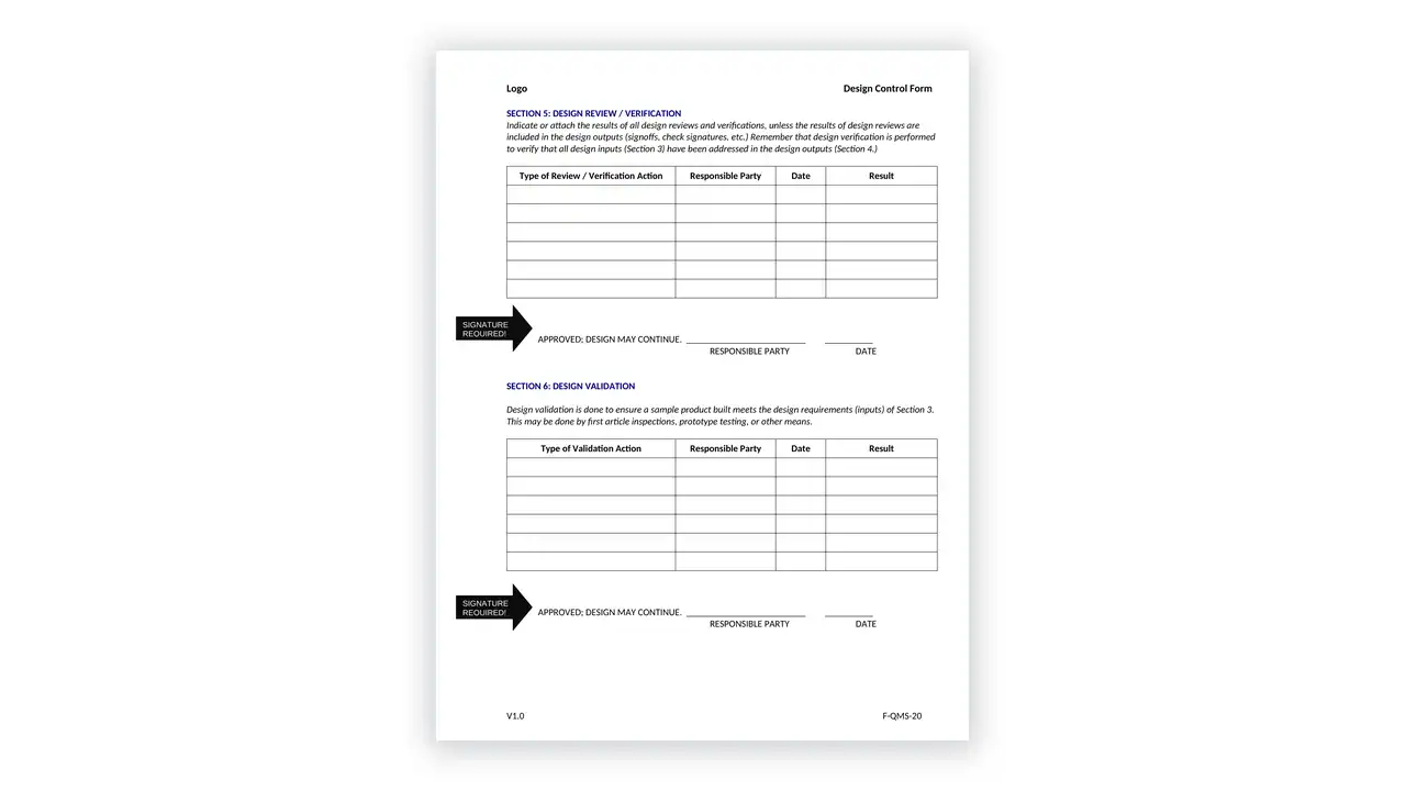 ISO 9001 toolkit sample: F-QMS-20 - Design Control Form