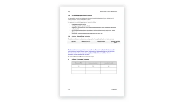 ISO 9001 toolkit sample: P-QMS-08 Procedure for Control of Operations