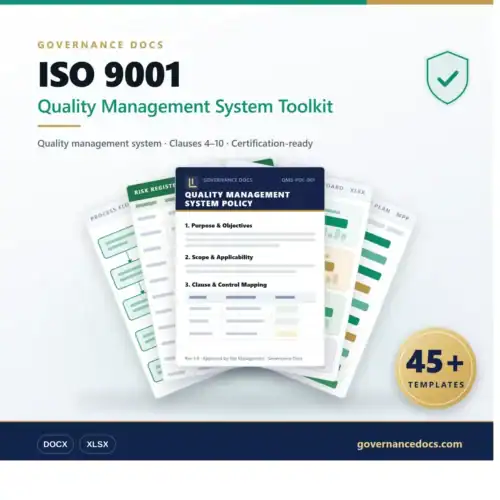 ISO 9001 Quality Management System Toolkit for governance and compliance.