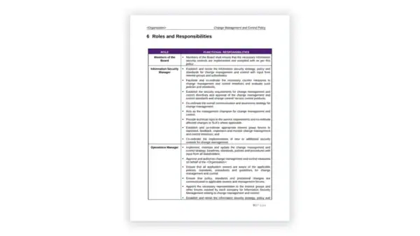 ISO 27001 toolkit change management policy roles and functional responsibilities