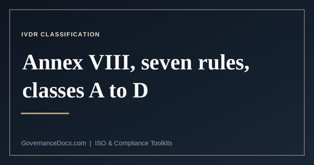 IVDR classification — Annex VIII rules and classes A to D