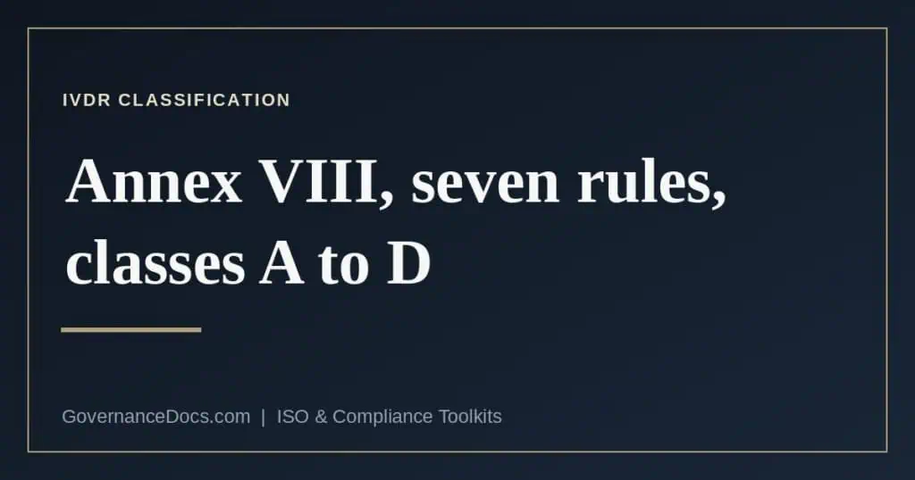 IVDR classification — Annex VIII rules and classes A to D