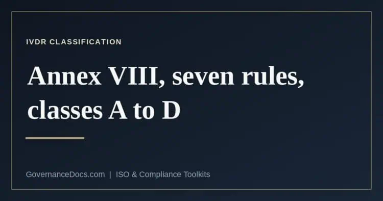 IVDR classification — Annex VIII rules and classes A to D