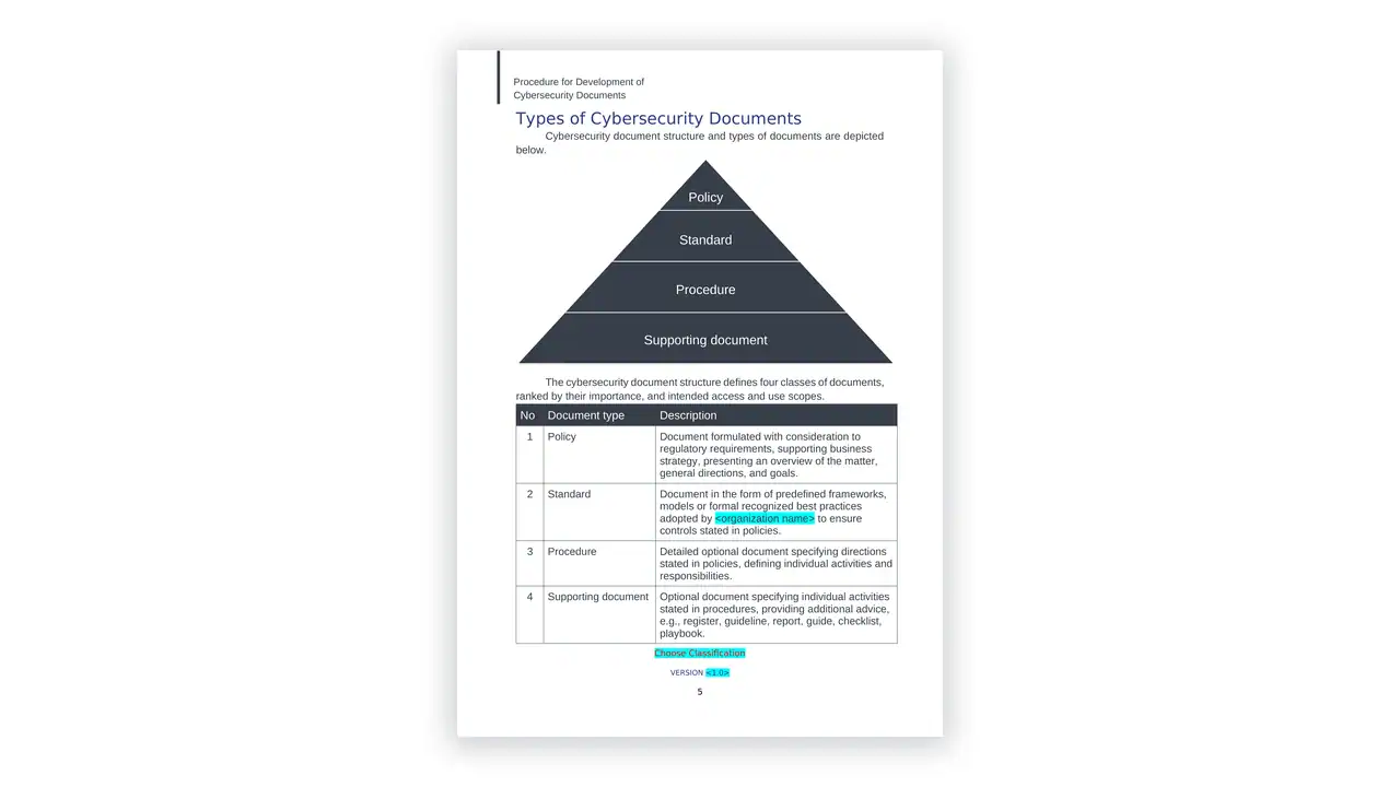 NCA cybersecurity toolkit sample: PROCEDURE_Cybersecurity-Document-Development-Procedure_Template