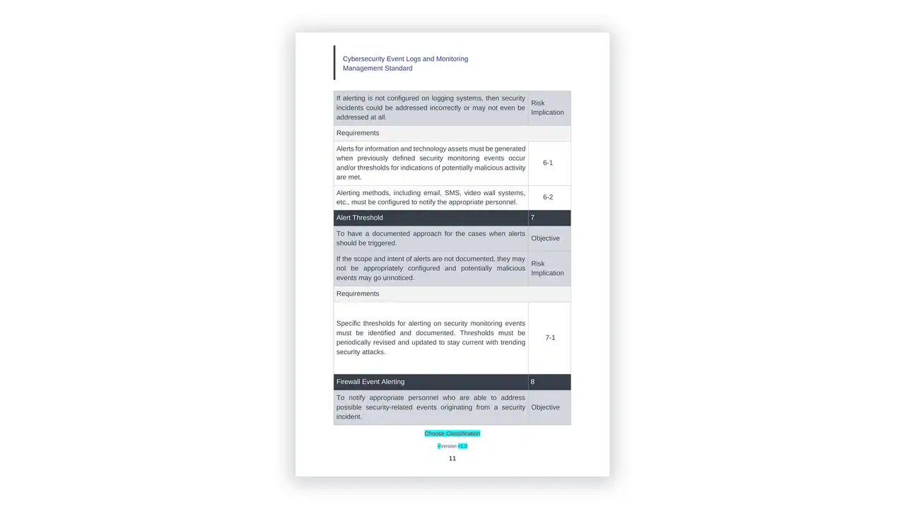 NCA cybersecurity toolkit sample: STANDARD_Cybersecurity_Event_Logs_and_Monitoring_Management_Template_en