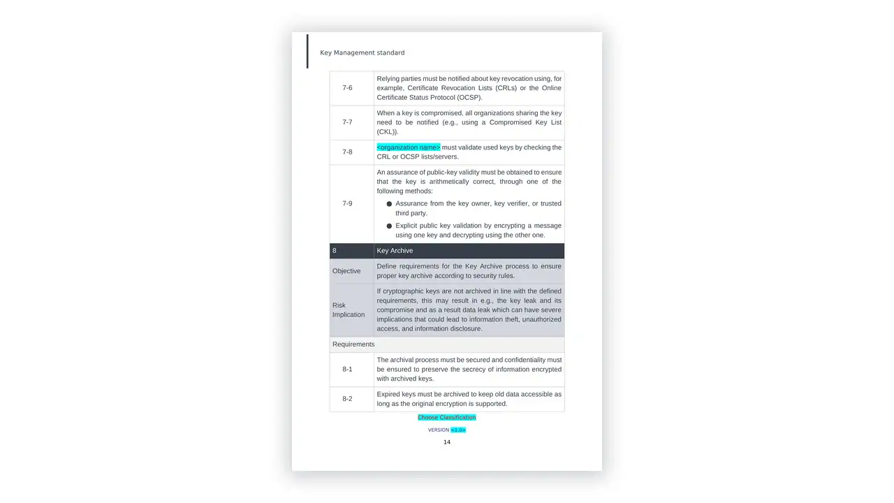 NCA cybersecurity toolkit sample: Standard_Key-management-standard_template_en--