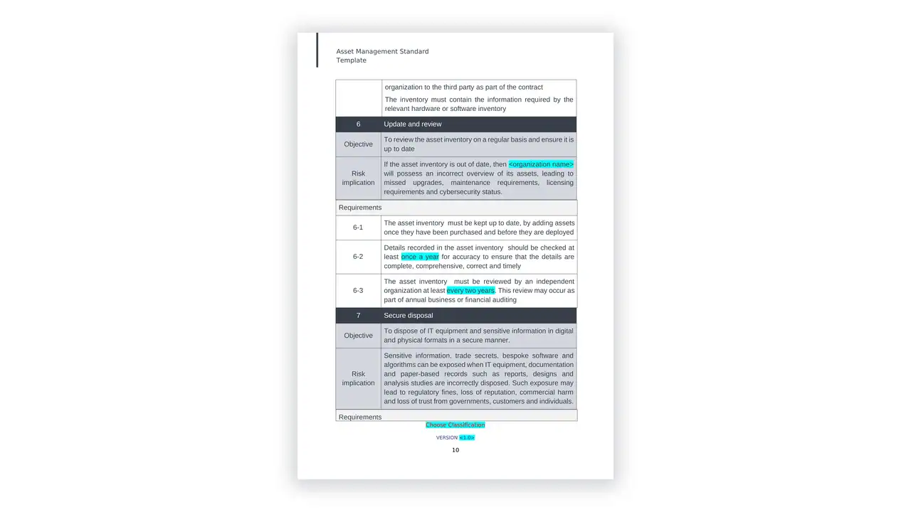 NCA cybersecurity toolkit sample: STANDARD_Asset_Management_template_en_v0.3
