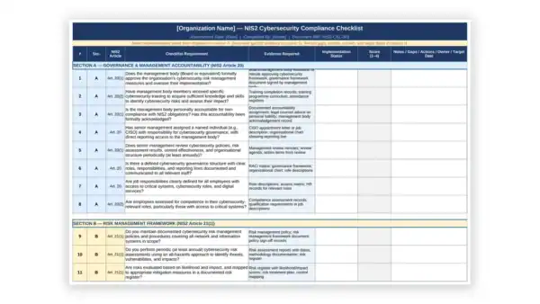 NIS 2 toolkit sample: NIS2 Checklist