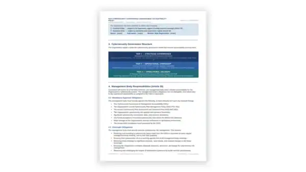 NIS 2 toolkit sample: Cybersecurity Governance Management Accountability Policy