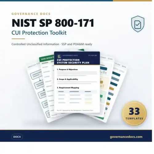 NIST SP 800-171 CUI Protection Toolkit with templates and security plan.