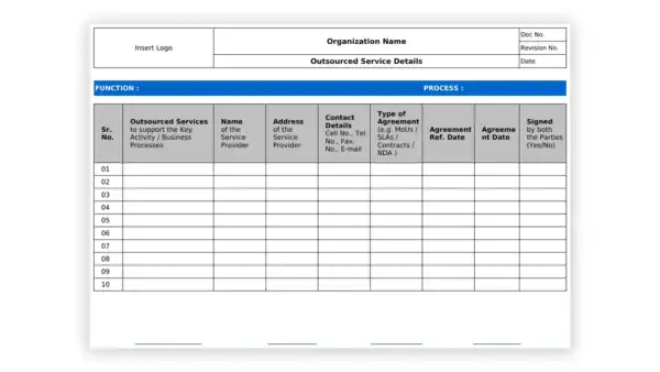 PCI DSS toolkit sample: Outsourced-Services-Details