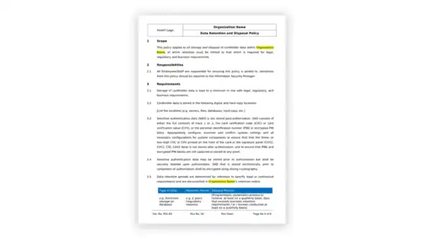 PCI DSS toolkit sample: Data-Retention-and-Disposal-Policy