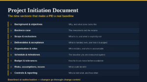 Governance Docs project initiation document with nine key sections for governance planning.