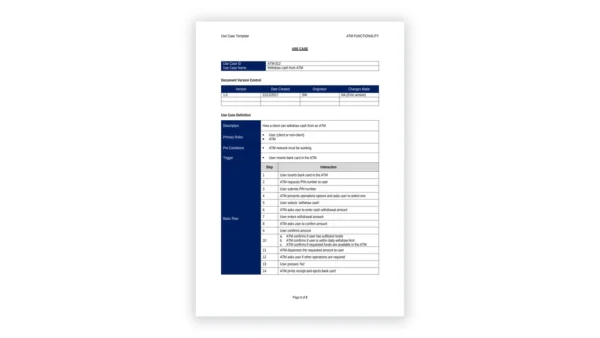 Project Management toolkit sample: Use Case Example ATM Withdraw