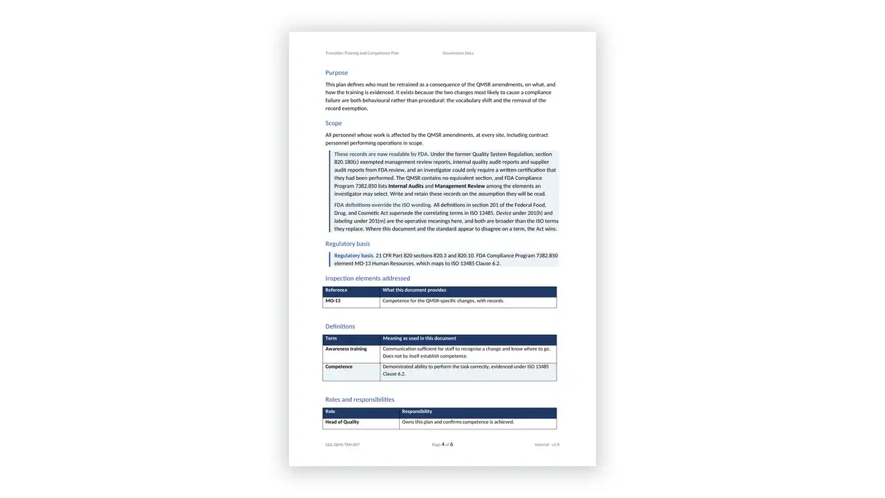 Sample governance document outlining policies and responsibilities for organizational governance.