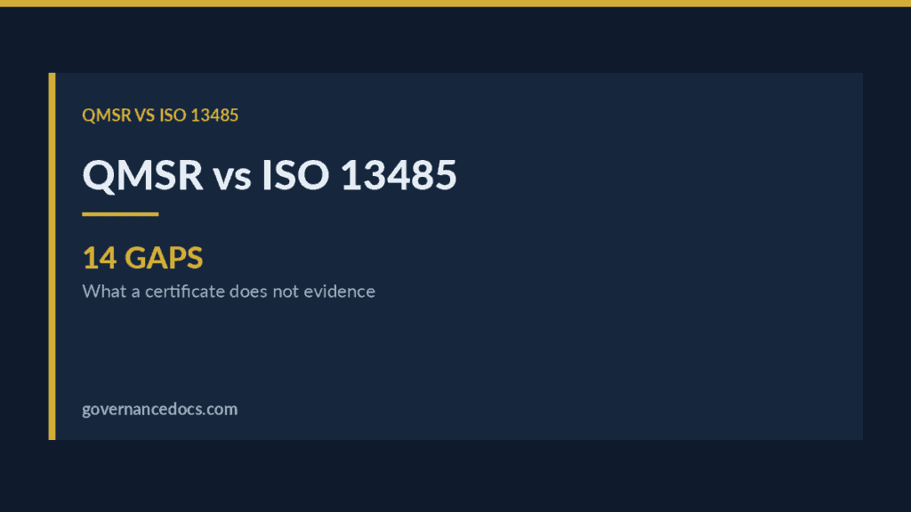 Comparison of QMSR and ISO 13485 standards for quality management.
