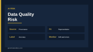 AI data quality risk checks for representativeness, labelling, provenance, completeness and drift in training and input data