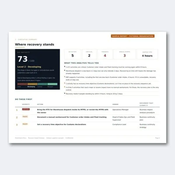 Governance Docs report on recovery status and organizational resilience.