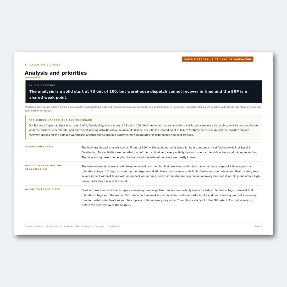 Governance Docs report on analysis and priorities for ERP and warehouse systems.