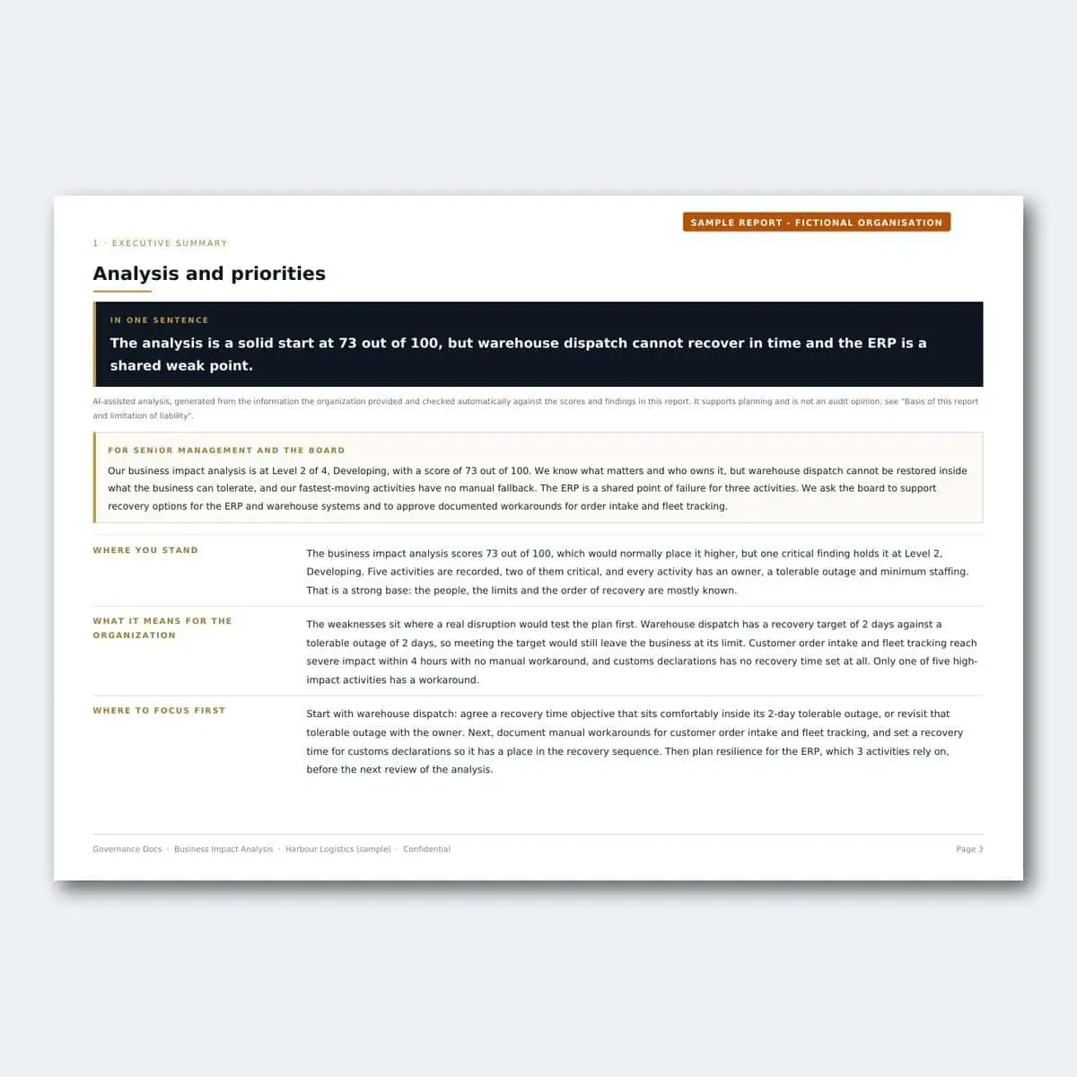 Governance Docs report on analysis and priorities for ERP and warehouse systems.