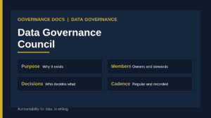 Data governance council: purpose, members, decision rights, escalation and cadence