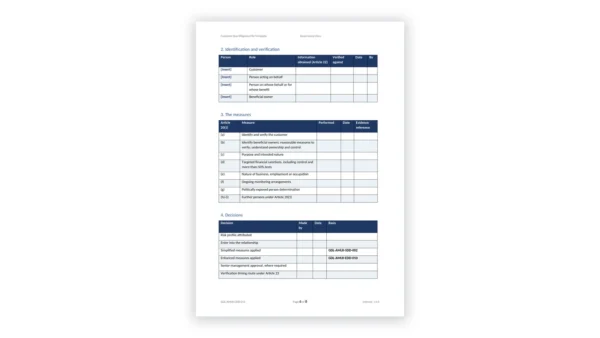 EU AMLR Toolkit sample: Customer Due Diligence File Template