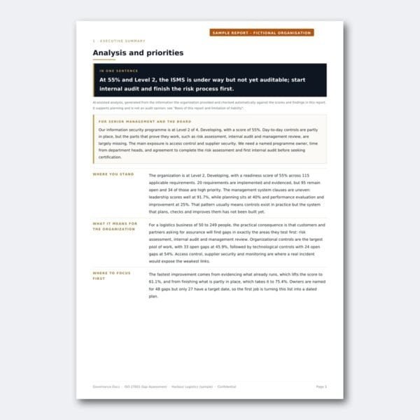 Governance Docs report on analysis and priorities for organizational improvement.