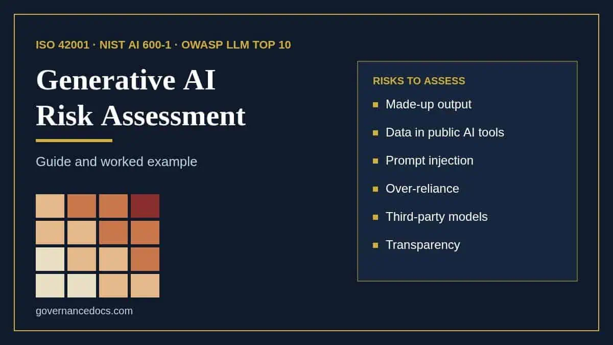 Generative AI Risk Assessment: The Complete 2026 Guide with Example AI risk assessment chart with key risks listed for governance.