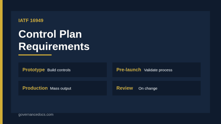 IATF 16949 control plan covering prototype pre-launch and production phases