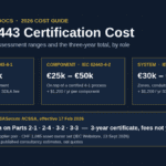 IEC 62443 certification cost infographic: process, component and system assessment ranges, ISASecure scheme fees and the ACSSA asset owner scheme