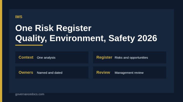 Integrated management system risk register guide cover