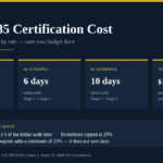 ISO 13485 certification cost breakdown showing IAF MD 9 audit days of 3, 6 and 10 for different company sizes and an indicative $1,100 to $1,800 per audit day rate