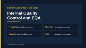 ISO 15189 internal quality control: control materials, frequency, acceptance rules and external quality assessment