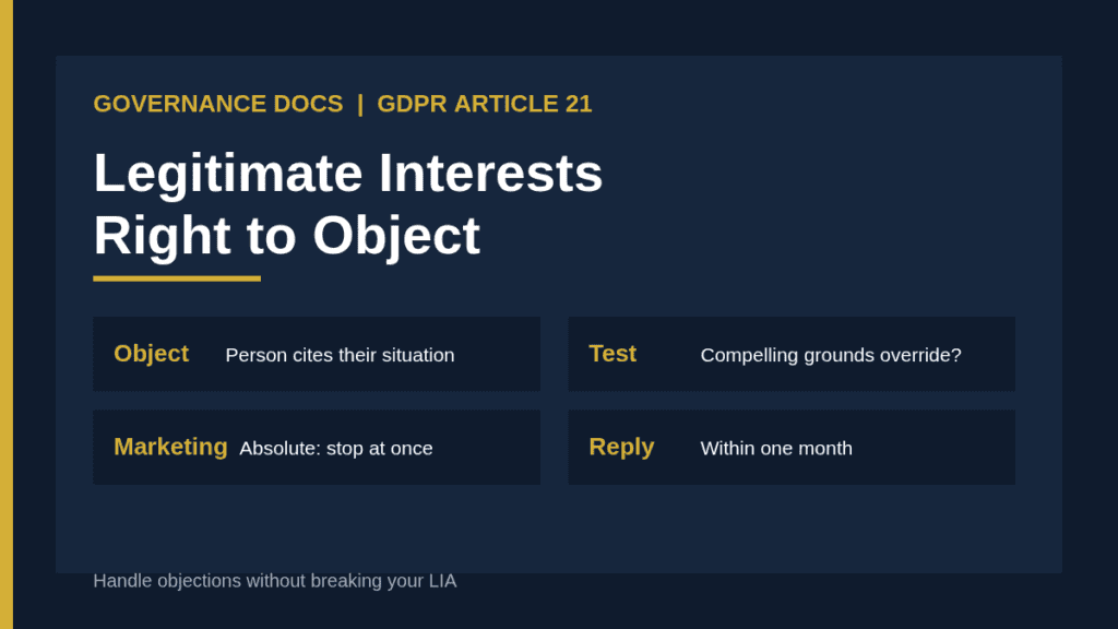 Legitimate interests right to object: the GDPR Article 21 decision flow