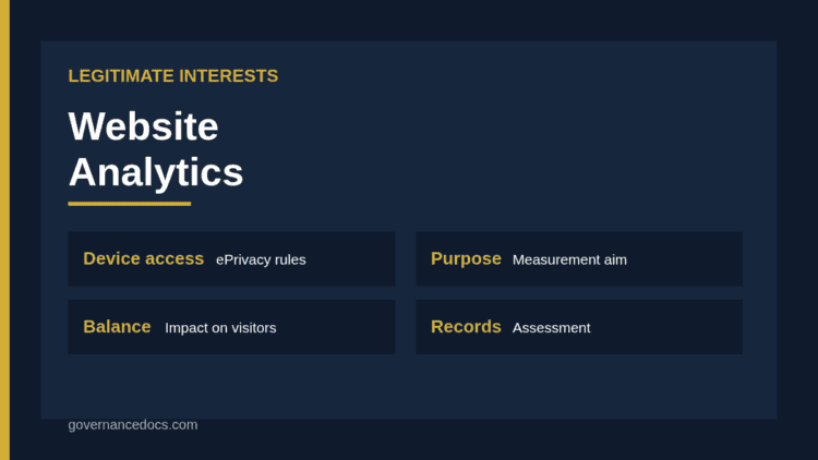 Legitimate interests for website analytics decision path from data type to cookie rules and balancing test