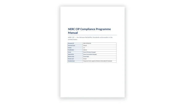 NERC CIP Toolkit sample — GDL-CIP-PRG-001 NERC CIP Compliance Programme Manual