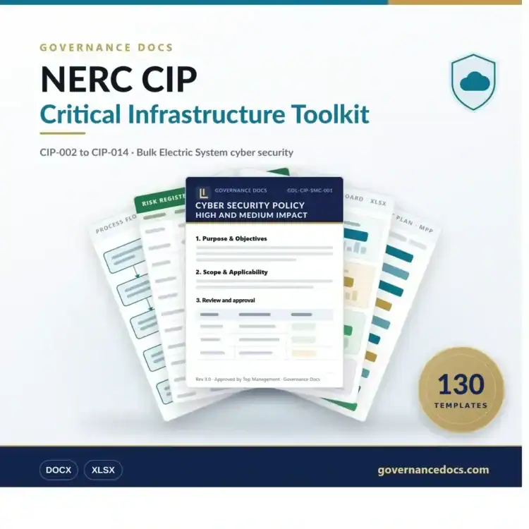NERC CIP Toolkit — 130 CIP compliance templates covering the thirteen enforceable CIP standards