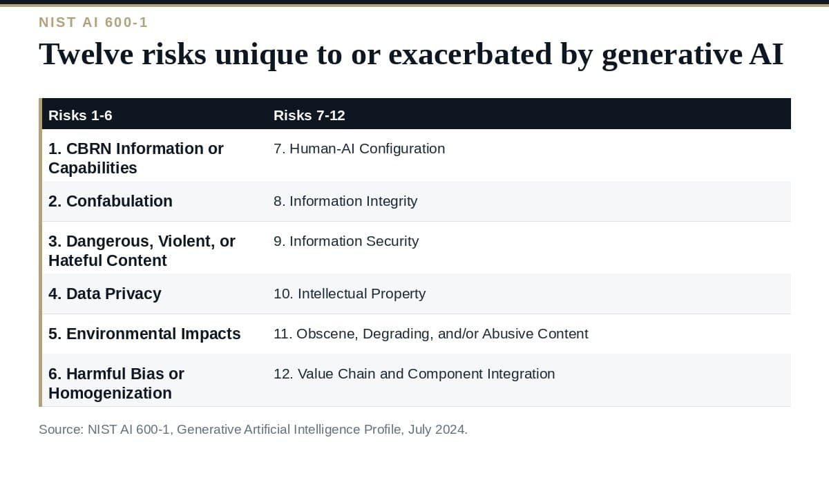 Generative AI Profile: A Clear Guide to the 12 NIST AI Risks Generative AI Profile: the twelve NIST AI 600-1 risk categories