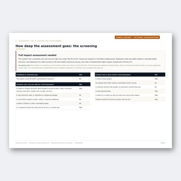 AI impact assessment screening: prohibited, sensitive and context thresholds