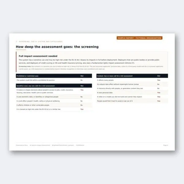 AI impact assessment screening: prohibited, sensitive and context thresholds