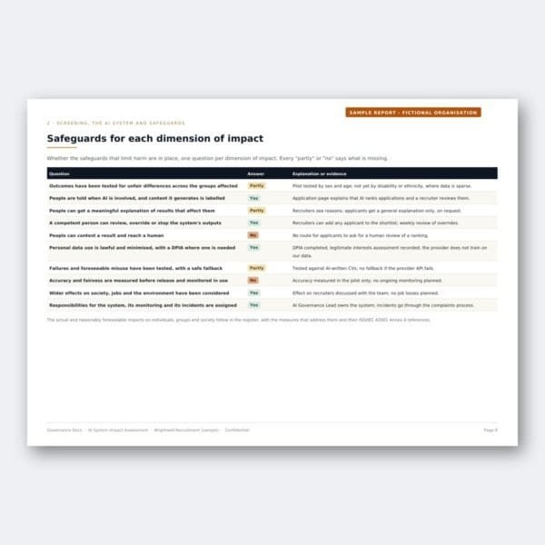 AI impact assessment: safeguards for each dimension of impact