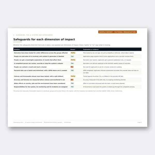 AI impact assessment: safeguards for each dimension of impact