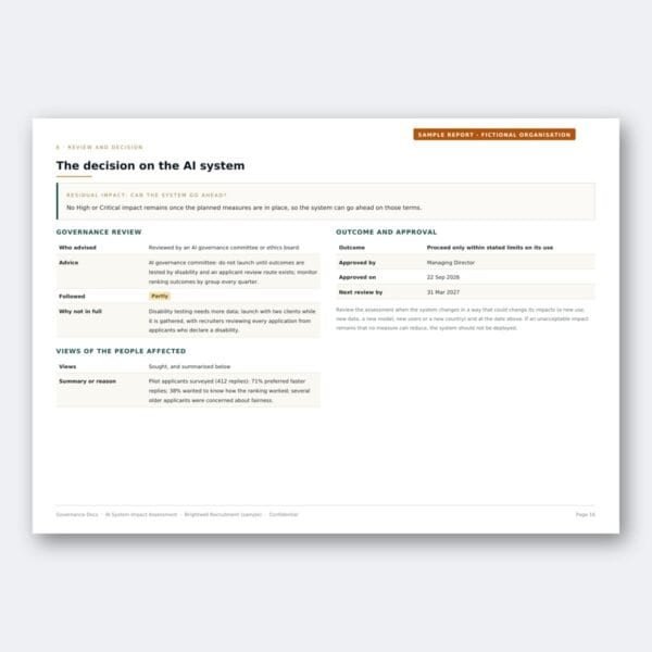 AI impact assessment decision, governance review and views of the people affected